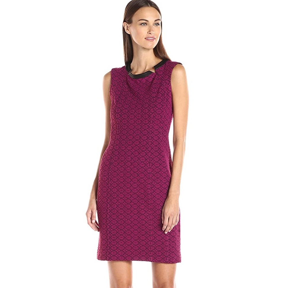 Nanette Lapore leather trim raspberry dress